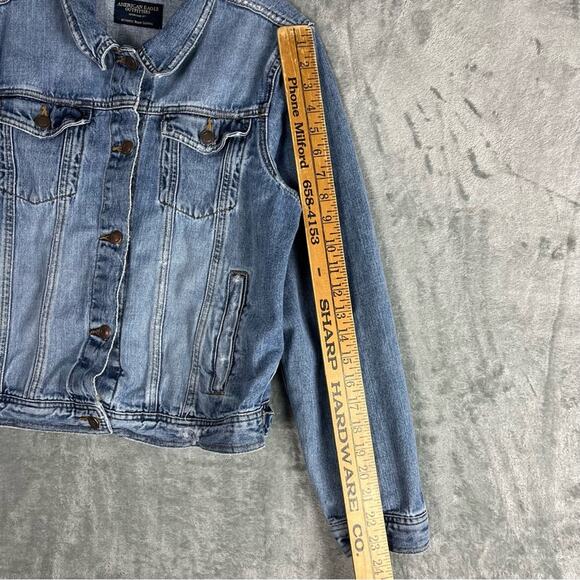 American Eagle Vintage Y2K Jean Jacket Large Distressed Denim Classic Grunge - Picture 13 of 15